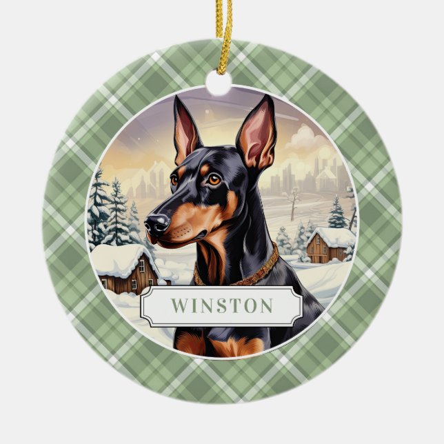 Ornamento de Círculo Cerámico Doberman Pinscher (Frente)