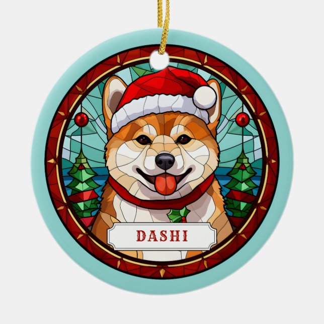 Ornamento de circulo cerámico Shiba Inu (Frente)