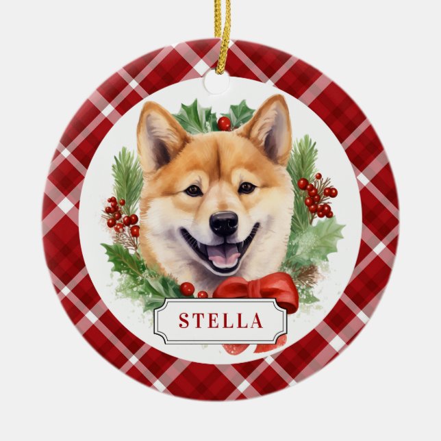 Ornamento de circulo cerámico Shiba Inu (Frente)