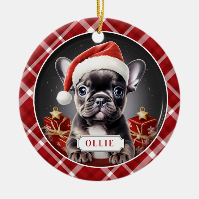 Ornamento de circulo de cerámica de Bulldog francé (Frente)