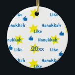 Ornamento de círculo "Like" (Me gusta) azul/amaril<br><div class="desc">Ornamento de Círculo "Me Gusta"/Azul/Amarillo. (2 lados) Personalice borrando "20XX" delante y detrás del adorno. A continuación, usando el color de fuente, tamaño y estilo favoritos, escriba sus propias palabras. Gracias por detenerse y ir de compras. ¡Muy apreciado! ¡Feliz Chanukah/Hanukkah! Haz que tu árbol de Navidad desprenda alegría y espíritu...</div>