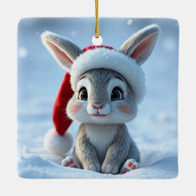Ornamento de conejo de Santa Hat (Reverso)