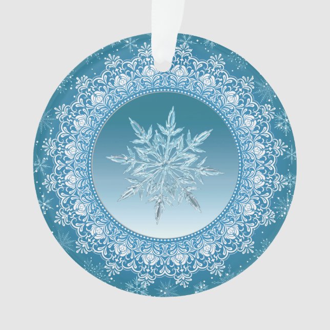 Ornamento de copo de nieve Blue Green Ice Crystal (Anverso)
