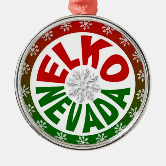 Ornamento de copos de nieve verde rojo Elko Nevada (Frente)