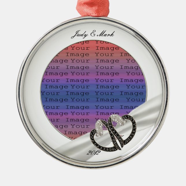 Ornamento de corazón de diamante blanco y negro (Frente)