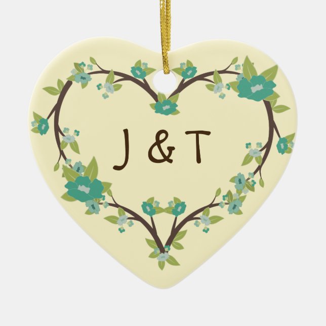 Ornamento de corazón de monograma y laurel (Frente)