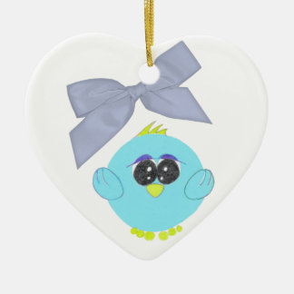 Ornamento de corazón de pájaro Aqua Blue Baby