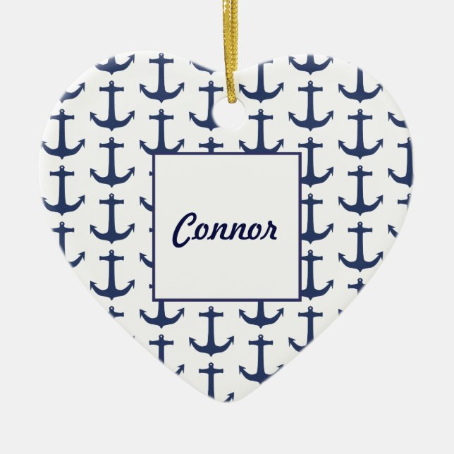 Ornamento de corazón del tema náutico personalizad (Frente)