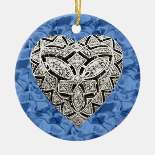 Ornamento de corazón elegante de diseño redondo az (Frente)