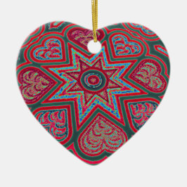 Ornamento de corazones de arte folclórico rojo