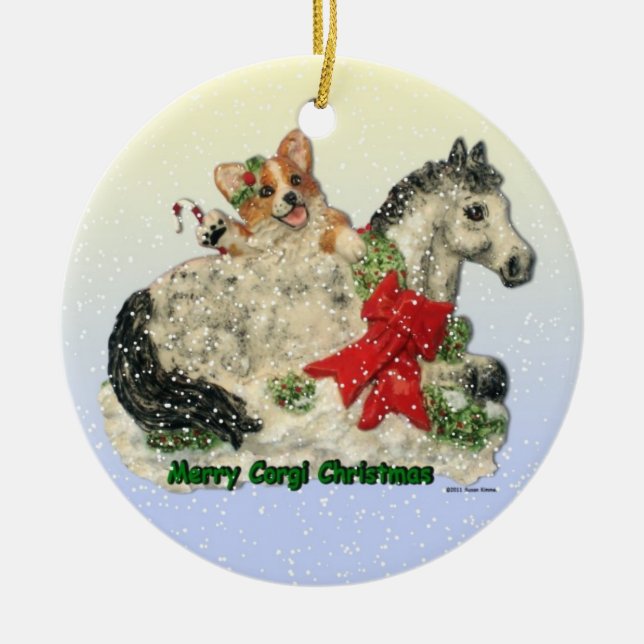 Ornamento de Corgi "Merry Corgi Navidades" Corgi & (Frente)