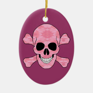 Ornamento De Cráneo De Camuflaje Rosado Y Óvalo De
