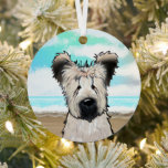 Ornamento de cristal de KiniArt Beach Briard<br><div class="desc">KiniArt Beach Briard,  arte de perro de la artista contemporánea PUP,  Kim Niles. © Kim Niles,  KiniArt™ - Todos los derechos reservados.</div>
