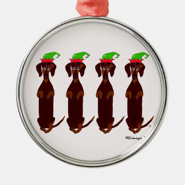 Ornamento de cuatro navidad de los Dachshunds (Frente)