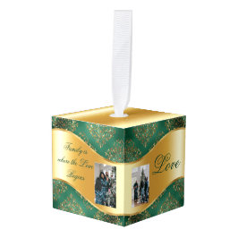 Ornamento de cubo de madera verde y Personalizado 