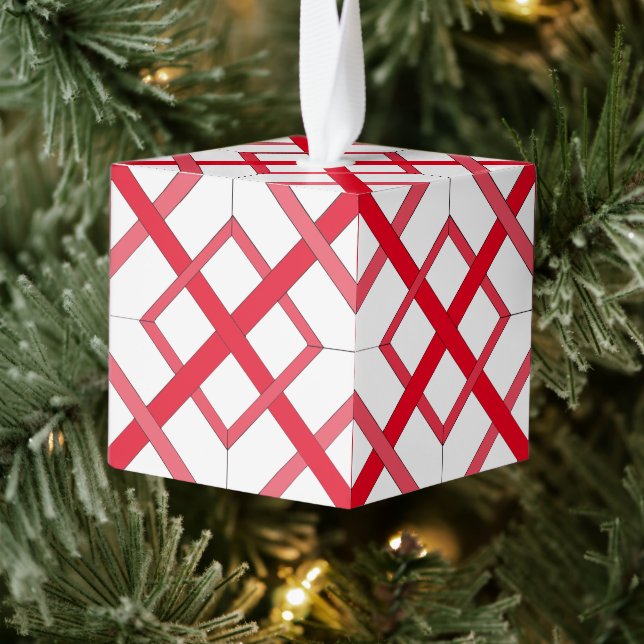 Ornamento de cubo - Entramado rojo entrelazado (Árbol)