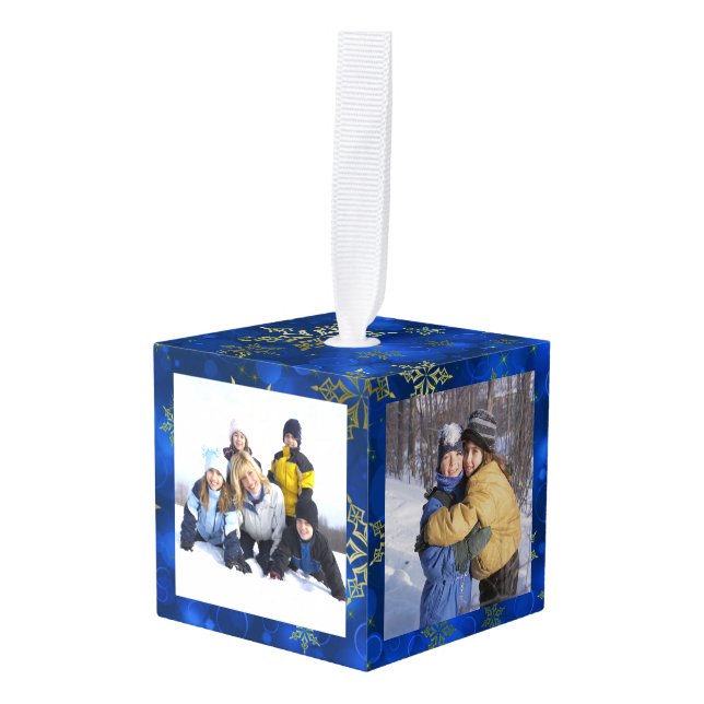 Ornamento de cubo fotográfico personalizado 4 (Anverso en perspectiva)