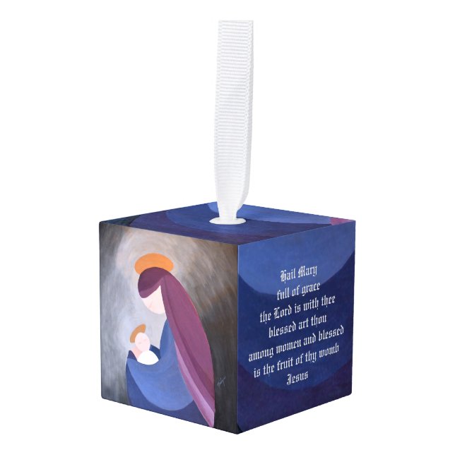 Ornamento de cubos de madera para Madonna y niños (Anverso en perspectiva)