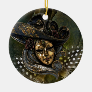 Ornamento de Damasco Verde-Máscara de Carnaval