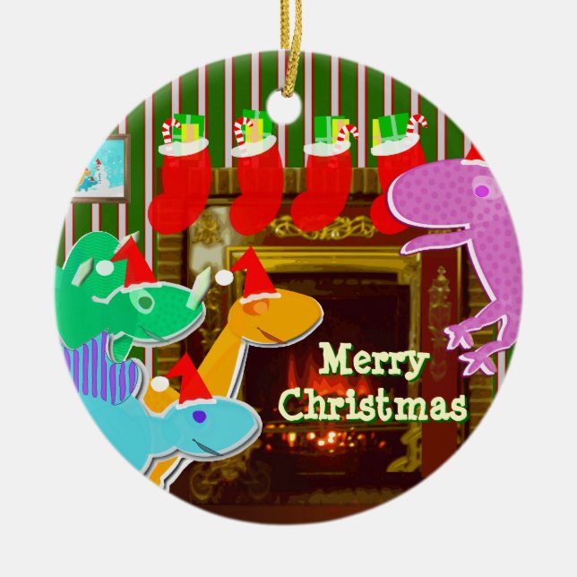 Ornamento de Dinos de las Felices Navidad (Frente)