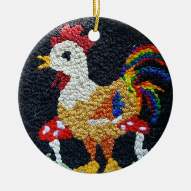 Ornamento de diseño de Needle Punch Rooster (Frente)