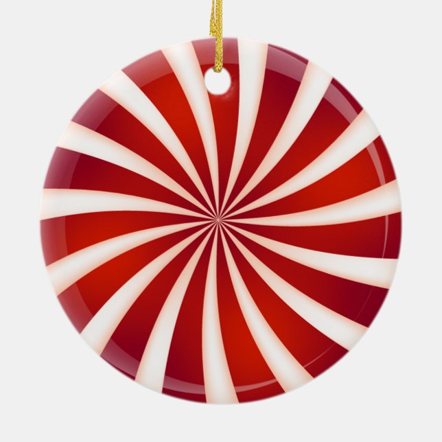 Ornamento de diseño de Swirl Red White Peppermint (Atrás)