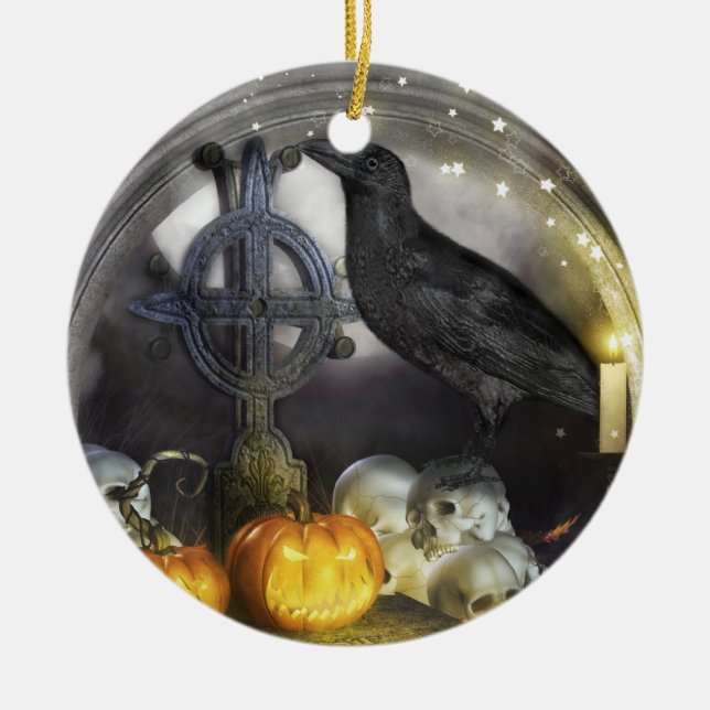 Ornamento de doble cara de Mystical Raven Samhain (Frente)