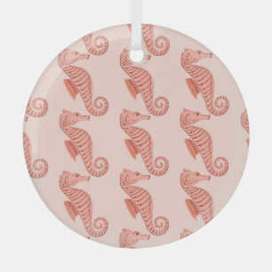 Ornamento de doodle de caballito de mar: fondo ros