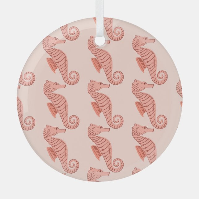 Ornamento de doodle de caballito de mar: fondo ros (Anverso)