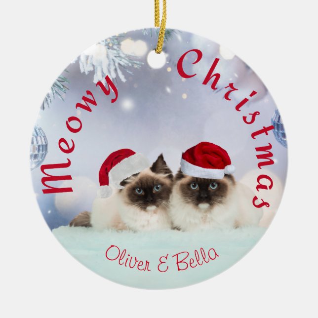 Ornamento de dos gatos para Navidades personalizad (Frente)