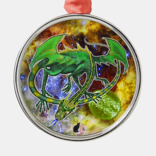 Ornamento de dragón cósmico esmeralda (Frente)