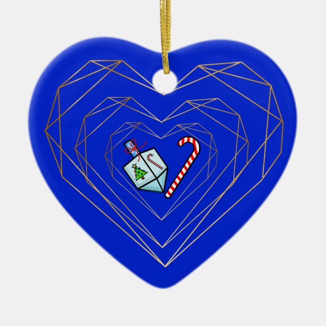 Ornamento de Dreidel Candy Cane Heart Chrismukkah (Frente)