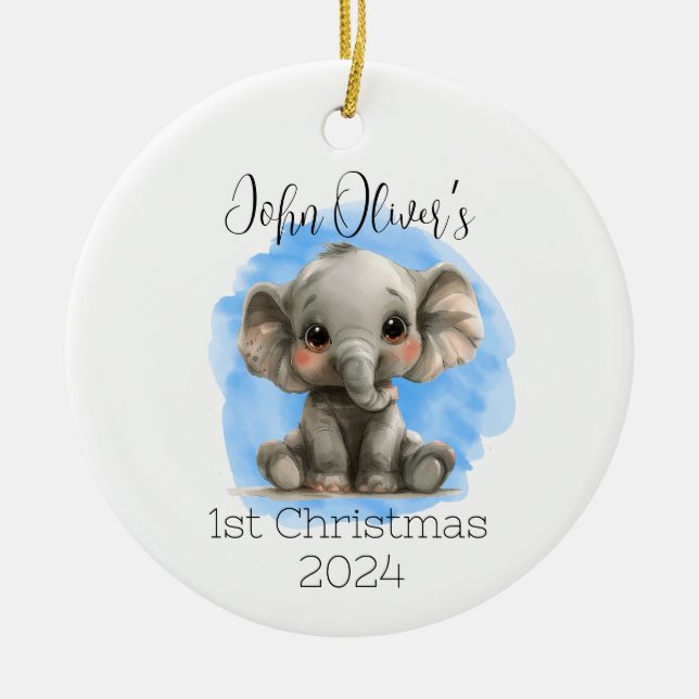 Ornamento de elefante personalizado de Baby Boy (Frente)
