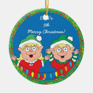 Ornamento de "Elfos felices" de los navidades