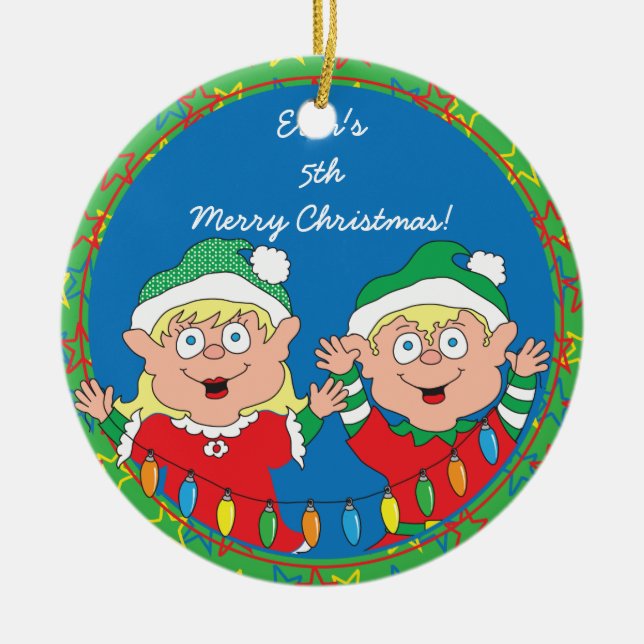 Ornamento de "Elfos felices" de los navidades (Frente)