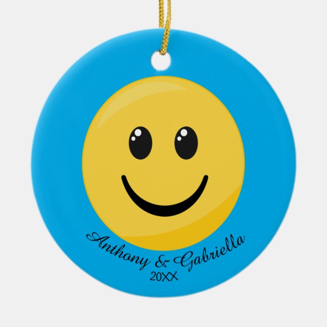 Ornamento de Emoji personalizado de cara feliz (Frente)