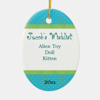 Ornamento de encargo azul y verde de Wishlist
