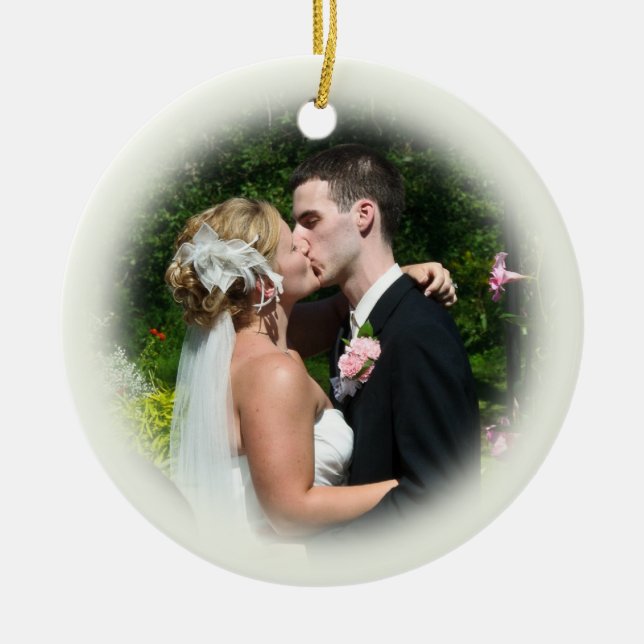 Ornamento de encargo de la foto de la boda - Ecru (Frente)