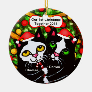 Ornamento de encargo de los pares del gato del