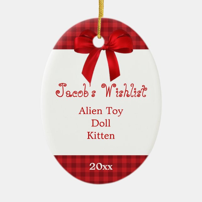 Ornamento de encargo rojo de Wishlist (Frente)