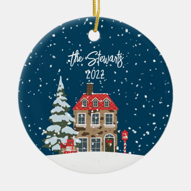 Ornamento de escena de aldea de Navidades personal (Frente)