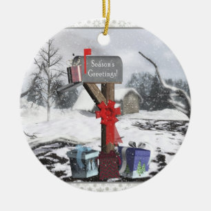 Ornamento de escena de invierno de regalos de buzó