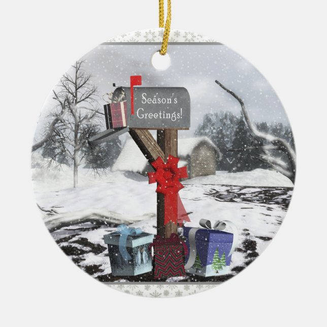 Ornamento de escena de invierno de regalos de buzó (Frente)