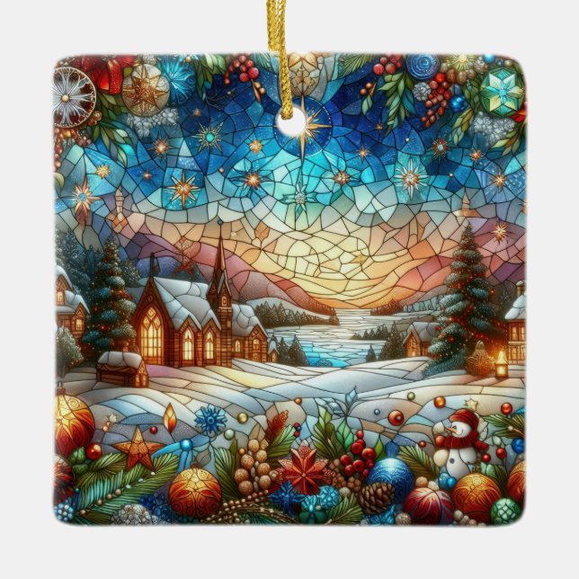 Ornamento de escena de Navidades de vidrio templad (Anverso)