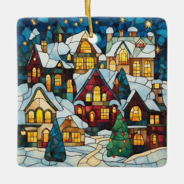 Ornamento de escena de Navidades de vidrio templad (Anverso)
