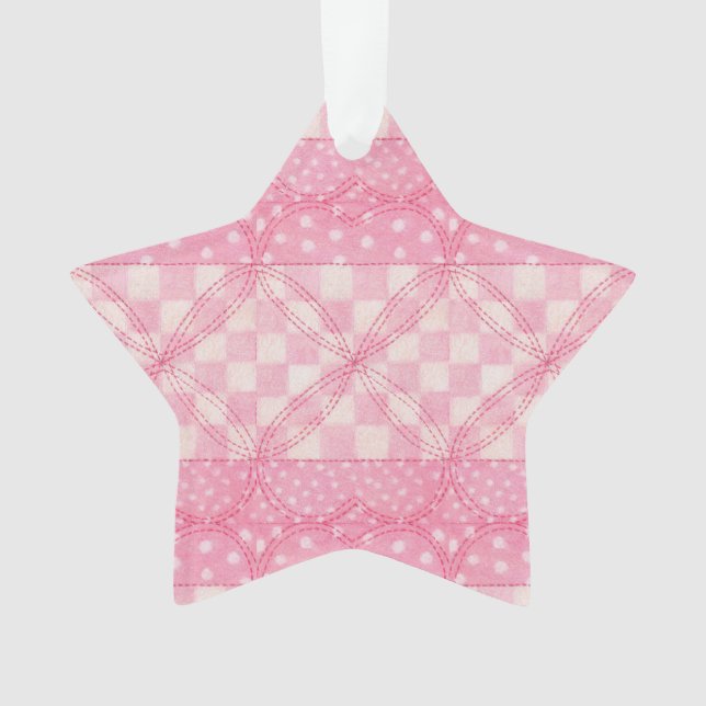 Ornamento de estrella acrílica del CORAZÓN DE PINK (Anverso)