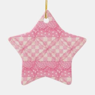 Ornamento de estrella cerámica de PINK HEART QUILT