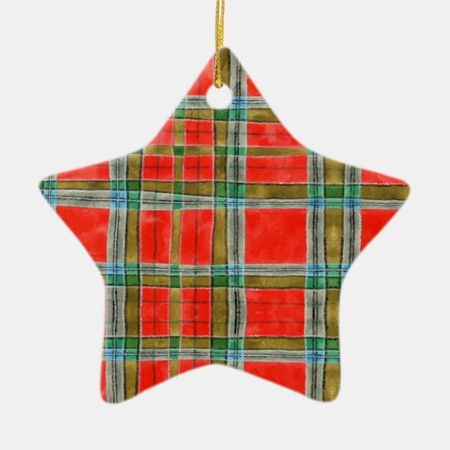 Ornamento de estrella cerámica MAC BAIN TARTAN (Frente)