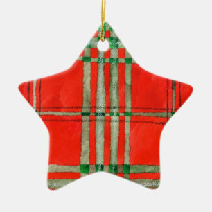Ornamento de estrella cerámica RED SCOTT TARTAN