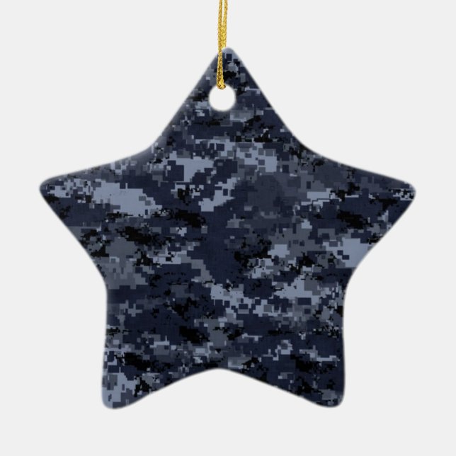 Ornamento de estrella de camo azul digital militar (Frente)